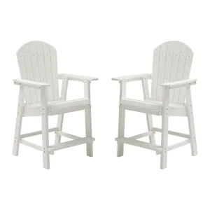 HIPS Bar Chair with Armrest,Patio Bar Chair Set of 2, White