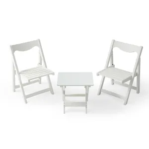 HIPS Foldable Small Table and Chair Set with 2 Chairs and Rectangular Table  White