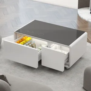 Modern Smart Coffee Table with Built-in Fridge, Bluetooth Speaker, Wireless Charging, Touch Control Panel, USB Ports, Outlet Protection, Atmosphere light, Black