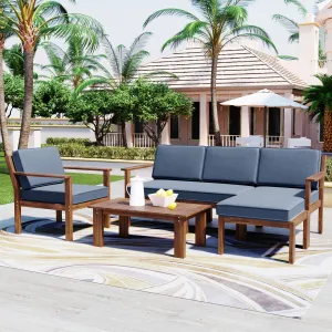 U_Style Multi-person Sofa Set with A Small Table, Suitable for Gardens, Backyards, and Balconies.