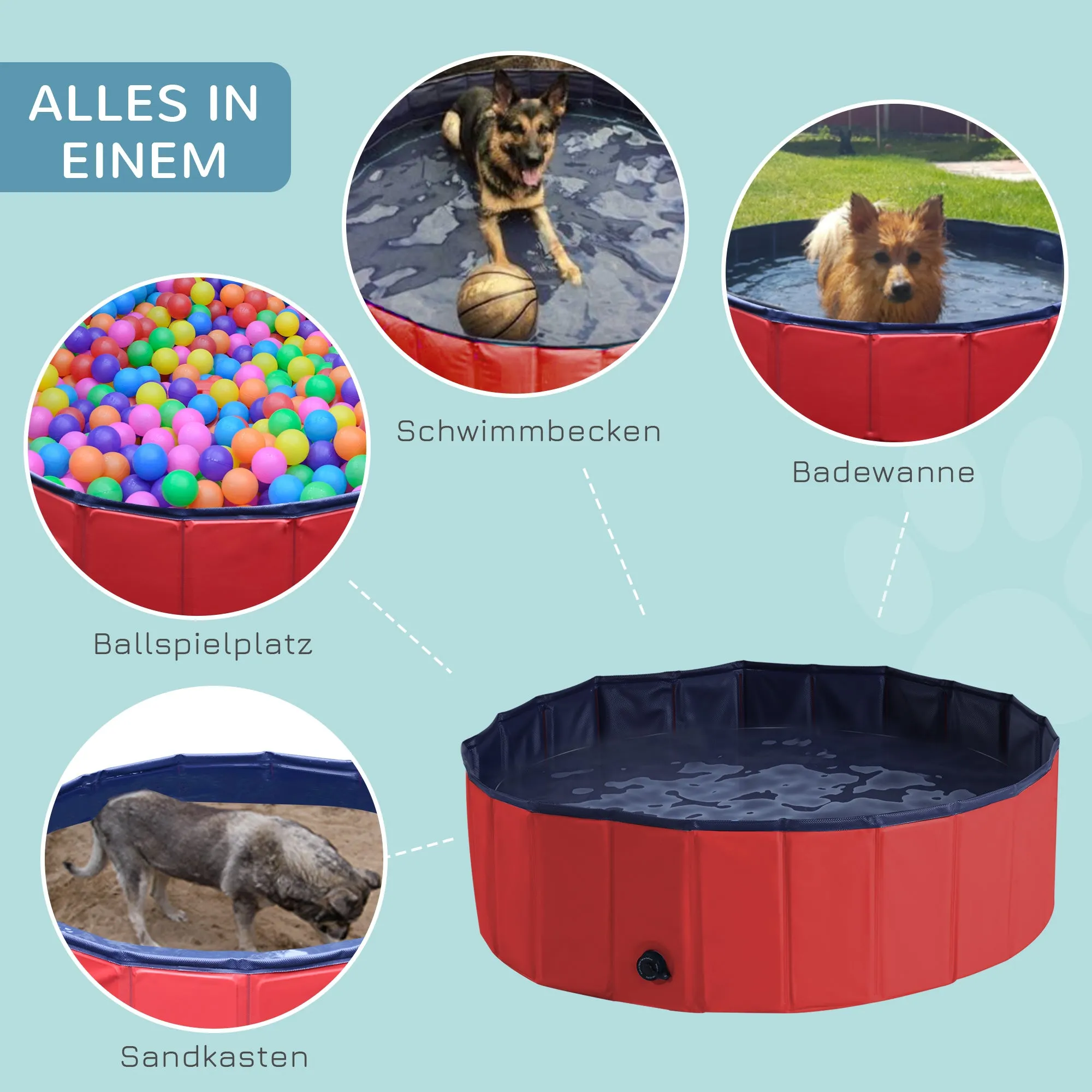 Φ100x30H cm Pet Swimming Pool-Red