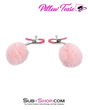 1775M-SIS      Adorable Pink Forced Feminization Sissy Boi Accessory Puffs Adjustable Clamps