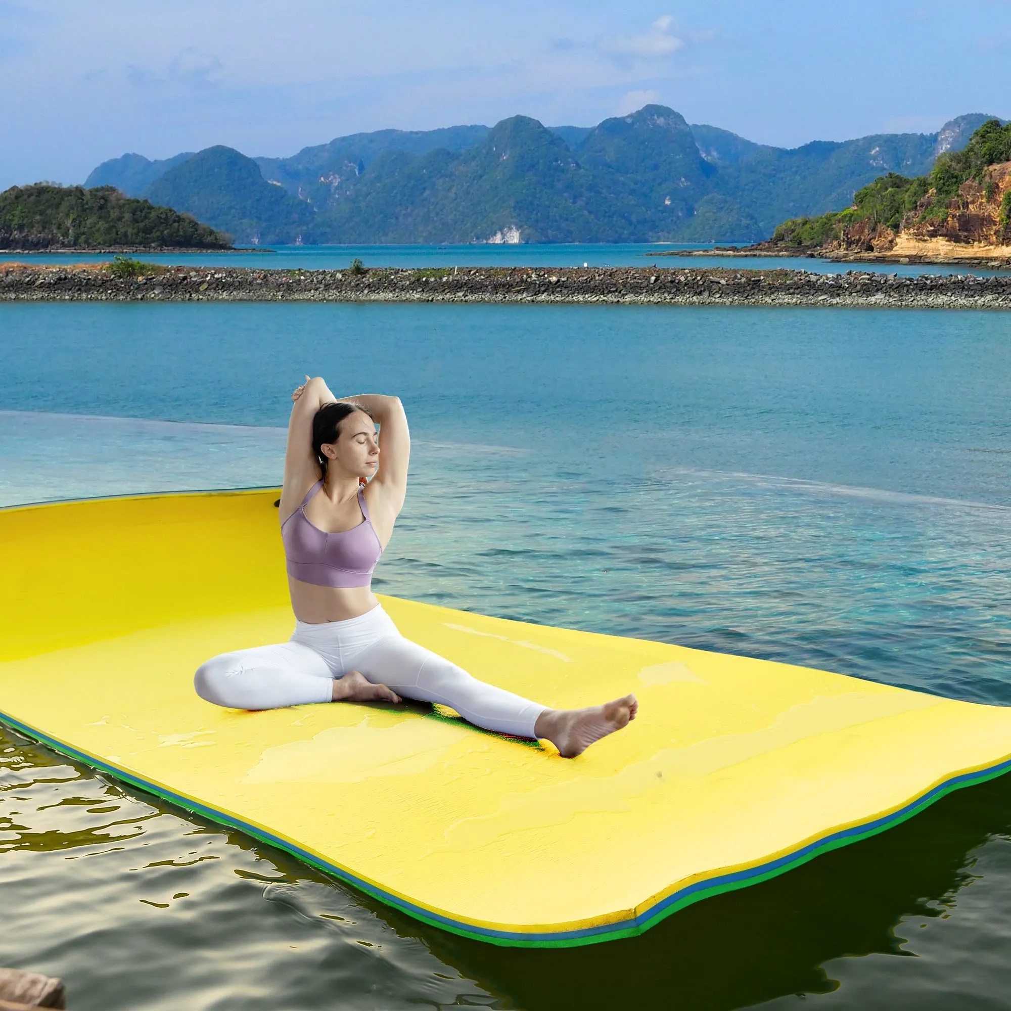 18*6FT Floating Water Pad Mat, 3-Layer Tear-Resistant XPE Foam Water Floating Mat, Lily Pad for Water Recreation Pool, Lake, Beach, Ocean