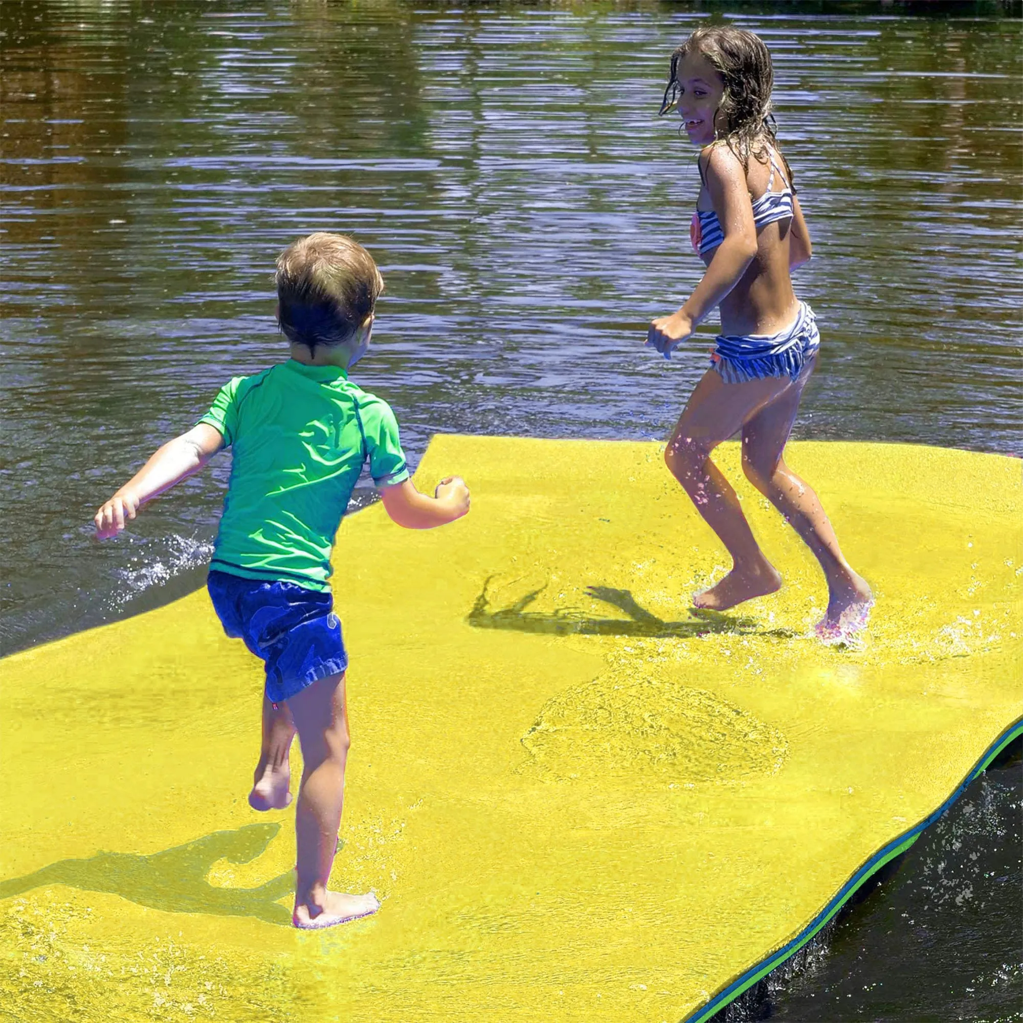 18*6FT Floating Water Pad Mat, 3-Layer Tear-Resistant XPE Foam Water Floating Mat, Lily Pad for Water Recreation Pool, Lake, Beach, Ocean