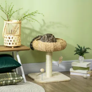 51cm Cat Tree, Kitty Activity Center, Cat Climbing Toy, Cat Tower w/ Cattail Bed, Toy Ball, Scratching Post - Beige