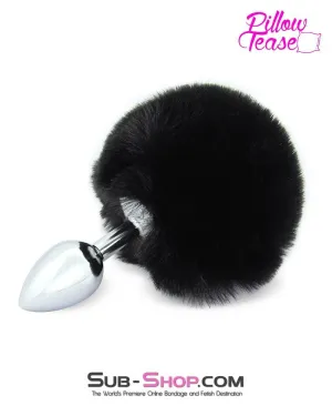 7033E      Black Bunny Puff Ball Small Chromed Anal Plug