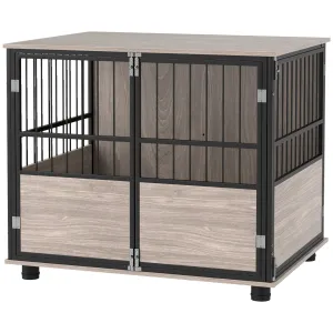 80cm Dog Crate Furniture Dog Cage End Table Indoor w/ Doors, Cushion