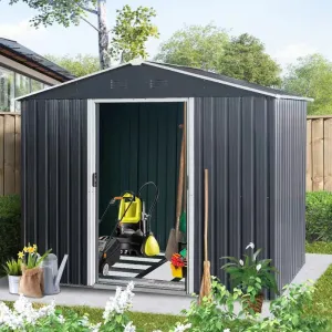 8ft x 6ft Outdoor Metal Storage Shed with Floor Base,Black