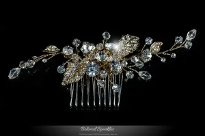 Derica Curved Leaves Gold Hair Comb | Swarovski Crystal