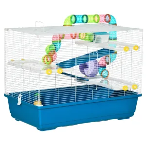 Large Hamster Cage, Multi-storey Gerbil Haven, Small Rodent House, Tunnel Tube System, with Water Bottle, Exercise Wheel, Food Dish,Ramps Blue