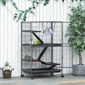 Small Animal Cage for Chinchilla Ferret Kitten on Wheels with Hammock Removable Tray, Silver Grey