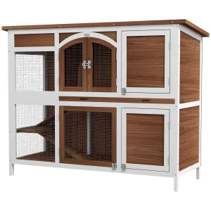 Two-Tier Wooden Pet Hutch with Openable Roof, Slide-Out Tray