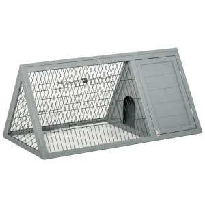 Wooden Rabbit Cage Small Animal Hutch w/ Outside Area - Grey