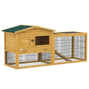 Wooden Rabbit Hutch with Outdoor Run Yellow